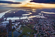 Vue aérienne de La réserve naturelle de Goldgrund dans la Hagenbacher Altrheinschleife est inondée en raison d'inondations à le quartier Maximiliansau in Wörth am Rhein dans le département Rhénanie-Palatinat, Allemagne
