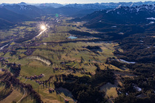 Photographie aérienne de Lever de soleil sur la vallée de l'Isar à Lenggries dans le département Bavière, Allemagne