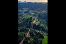 Vue aérienne de Chemin à travers la forêt du Palatinat pour reconstruire le tronçon de 51 km du gazoduc transeuropéen (TENP-III des Pays-Bas à la Suisse) entre Mittelbrunn et Klingenmünster à Schwanheim dans le département Rhénanie-Palatinat, Allemagne