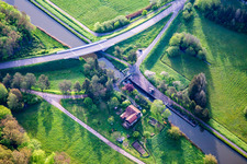 Vue aérienne de Ecluse N° 15Vibersviller sur le Canal des Houillères de la Sarre à Vibersviller dans le département Moselle, France