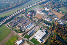 Vue aérienne de Contrôle de flux FlowServe à le quartier Bruchhausen in Ettlingen dans le département Bade-Wurtemberg, Allemagne