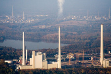 Photographie aérienne de Centrale électrique EnBW à le quartier Rheinhafen in Karlsruhe dans le département Bade-Wurtemberg, Allemagne