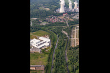 Vue aérienne de Neisse de Lusace entre l'Allemagne et la Pologne à la mine à ciel ouvert de lignite à le quartier Hirschfelde in Zittau dans le département Saxe, Allemagne