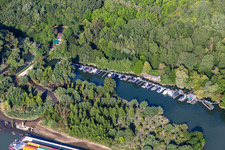 Vue aérienne de Port de plaisance sur le vieux Rhin de Leimersheim à Leimersheim dans le département Rhénanie-Palatinat, Allemagne