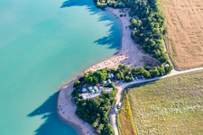 Vue aérienne de Biergarten Seegugger à Epplesee à le quartier Forchheim in Rheinstetten dans le département Bade-Wurtemberg, Allemagne
