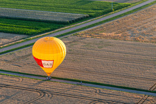 Vue oblique de Atterrissage de deux montgolfières "Pfalzgas à Winden dans le département Rhénanie-Palatinat, Allemagne