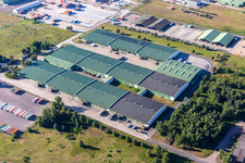 Vue aérienne de DeCA CDC Germersheim. DLA Distribution Europe Germersheim est le plus grand bureau de vente de DLA Distribution sur le continent européen et une plateforme de distribution avancée pour l'armée américaine. à Lingenfeld dans le département Rhénanie-Palatinat, Allemagne