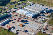 Vue aérienne de Nouvelle construction du dépôt de matières dangereuses chez DLA Distribution Europe Germersheim, la plus grande succursale de vente sur le continent européen pour l'armée américaine à Lingenfeld dans le département Rhénanie-Palatinat, Allemagne