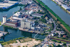 Vue aérienne de Bunge Deutschland GmbH à l'écluse du Neckar à le quartier Neckarstadt-West in Mannheim dans le département Bade-Wurtemberg, Allemagne