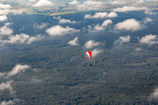 Vue aérienne de Parapente au-dessus du Bienwald à le quartier Büchelberg in Wörth am Rhein dans le département Rhénanie-Palatinat, Allemagne