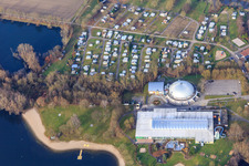 Photographie aérienne de Plage et camping au centre de loisirs Moby Dick à Rülzheim dans le département Rhénanie-Palatinat, Allemagne