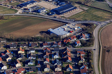 Vue aérienne de Chantier de construction du nouveau marché REWE à Neupotz dans le département Rhénanie-Palatinat, Allemagne