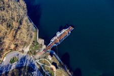 Vue aérienne de Ferry du Rhin à Leopoldshafen à Leimersheim dans le département Rhénanie-Palatinat, Allemagne