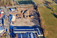 Chantier de construction pour le développement du nouveau parc logistique de HANSAINVEST et DFI-Real-Estte Kandel après la démolition du marché OBI à le quartier Minderslachen in Kandel dans le département Rhénanie-Palatinat, Allemagne hors des airs