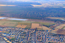 Vue aérienne de Kaiserstraße vue de l'ouest à le quartier Linkenheim in Linkenheim-Hochstetten dans le département Bade-Wurtemberg, Allemagne