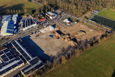 Enregistrement par drone de Chantier de construction pour le développement du nouveau parc logistique de HANSAINVEST et DFI-Real-Estte Kandel après la démolition du marché OBI à le quartier Minderslachen in Kandel dans le département Rhénanie-Palatinat, Allemagne
