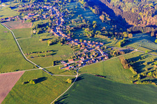 Vue aérienne de Vue d'ensemble du village le matin depuis le nord à Struth dans le département Bas Rhin, France