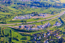Vue aérienne de Aire de Saverne zone d'autoroute Eckartswiller sur l'A4 en provenance du sud à Eckartswiller dans le département Bas Rhin, France