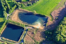 Vue aérienne de Bassin sur les prairies alluviales de la Sarre à Willerwald dans le département Moselle, France