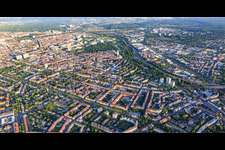 Vue aérienne de Parc Fanny Hensel sur la Seldeneckstrasse à le quartier Mühlburg in Karlsruhe dans le département Bade-Wurtemberg, Allemagne