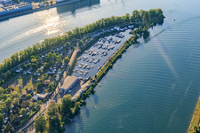 Vue aérienne de Port de plaisance - Fuchs Hafen - Marina sur l'Île du Rhin : Port de plaisance du Nautic Club Ile Du Rhin sur le Rhin à Biesheim dans le département Haut-Rhin, France