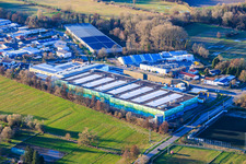 Bâtiment neuf presque achevé du parc logistique par HANSAINVEST et DFI-Real-Estate Kandel pour FRISCHEPLATTFORM SÜDWEST de Gemüsering Stuttgart GmbH à le quartier Minderslachen in Kandel dans le département Rhénanie-Palatinat, Allemagne hors des airs