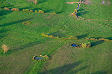 Points d'eau circulaires dans les prairies à Grostenquin dans le département Moselle, France