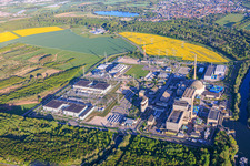 Centrale nucléaire désaffectée d'EnBW Kernkraft GmbH (EnKK), Philippsburg avec poste de transformation à courant continu de TransnetBW GmbH à Philippsburg dans le département Bade-Wurtemberg, Allemagne