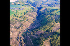 Zones forestières de Thuringe dans la vallée de Sornmitz, gravement endommagées par les scolytes, avec l'autoroute B90. à le quartier Thierbach in Remptendorf dans le département Thuringe, Allemagne