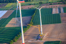 Chantier de démolition des éoliennes de 22 ans dans le cadre de la modernisation du parc éolien Minfeld. JUWI à Minfeld dans le département Rhénanie-Palatinat, Allemagne