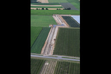 Travaux de terrassement pour le tracé entre le premier site de forage sur le Schleidberg et le deuxième site de forage sur le Trappelberg du projet Lionheart de Vulcan Energy, destiné à assurer l'approvisionnement futur en chaleur neutre en carbone de la ville de Landau, ainsi qu'à l'extraction de lithium et à la production d'électricité via une centrale ORC. à Insheim dans le département Rhénanie-Palatinat, Allemagne
