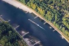 Cargo vide à marée basse sur le Rhin entre Hördter Rheinaue et Dettenheim à Hördt dans le département Rhénanie-Palatinat, Allemagne