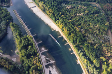 Cargo vide à marée basse sur le Rhin entre Hördter Rheinaue et Dettenheim à Hördt dans le département Rhénanie-Palatinat, Allemagne