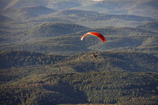 Parapente au-dessus de la forêt du Palatinat à le quartier Glashütte in Lemberg dans le département Rhénanie-Palatinat, Allemagne