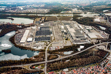 Vue aérienne de Worth am Rhein, Daimler à Wörth am Rhein dans le département Rhénanie-Palatinat, Allemagne