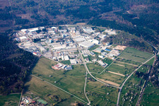 Vue oblique de Ittersbach, zone industrielle à le quartier Im Stockmädle in Karlsbad dans le département Bade-Wurtemberg, Allemagne