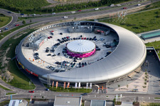 Photographie aérienne de Le centre commercial Shopping Cité, en forme d'OVNI, d'ECE Centermanagement GmbH à le quartier Oos in Baden-Baden dans le département Bade-Wurtemberg, Allemagne