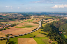 Vue aérienne de Tracé autoroutier du BAB BAB A6 à Nackterhof à le quartier Nackterhof in Hettenleidelheim dans le département Rhénanie-Palatinat, Allemagne