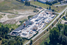 Entreprise de gravier de jardin, Badische Terrazzo Handelsgesellschaft mbH Huttenheimer Landstraße 2-6 à le quartier Neudorf in Graben-Neudorf dans le département Bade-Wurtemberg, Allemagne vue d'en haut