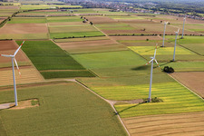 Éoliennes à Minfeld dans le département Rhénanie-Palatinat, Allemagne vue d'en haut
