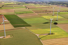 Éoliennes à Minfeld dans le département Rhénanie-Palatinat, Allemagne depuis l'avion