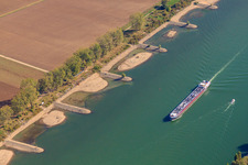 Vue aérienne de Frankenthal (Palatinat), basses eaux sur le Rhin à Worms dans le département Rhénanie-Palatinat, Allemagne