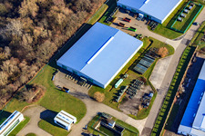 Vue aérienne de Branche locale du dépôt et de l'agence de secours technique de la Bundeswehr Karlsruhe à le quartier Knielingen in Karlsruhe dans le département Bade-Wurtemberg, Allemagne