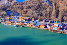 Vue oblique de Port du Rhin à le quartier Maximiliansau in Wörth am Rhein dans le département Rhénanie-Palatinat, Allemagne