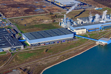 Vue aérienne de Usine de papier de palme dans la zone industrielle d'Oberwald à le quartier Maximiliansau in Wörth am Rhein dans le département Rhénanie-Palatinat, Allemagne