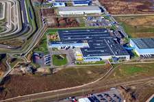 Vue aérienne de Zone industrielle d'Oberwald à le quartier Maximiliansau in Wörth am Rhein dans le département Rhénanie-Palatinat, Allemagne