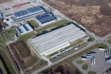 Vue oblique de Sites de l'usine Europack GmbH dans la zone industrielle de Wörth-Oberwald à Wörth am Rhein dans le département Rhénanie-Palatinat, Allemagne