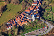 Vue aérienne de Saint Denys dans le Hinterstädtel vu du sud à Jockgrim dans le département Rhénanie-Palatinat, Allemagne