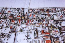 Vue aérienne de Gänsried en hiver avec de la neige à Freckenfeld dans le département Rhénanie-Palatinat, Allemagne