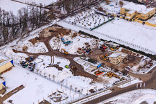 Vue aérienne de Recyclage des déchets de construction Terrassement et démolition de Gaudier sous la neige à le quartier Minderslachen in Kandel dans le département Rhénanie-Palatinat, Allemagne